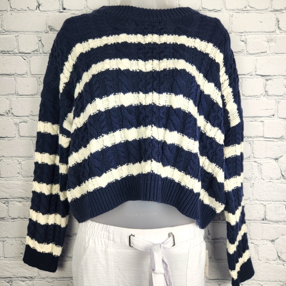 Jessica Simpson Size S Navy and White Striped Cable Knit Sweater